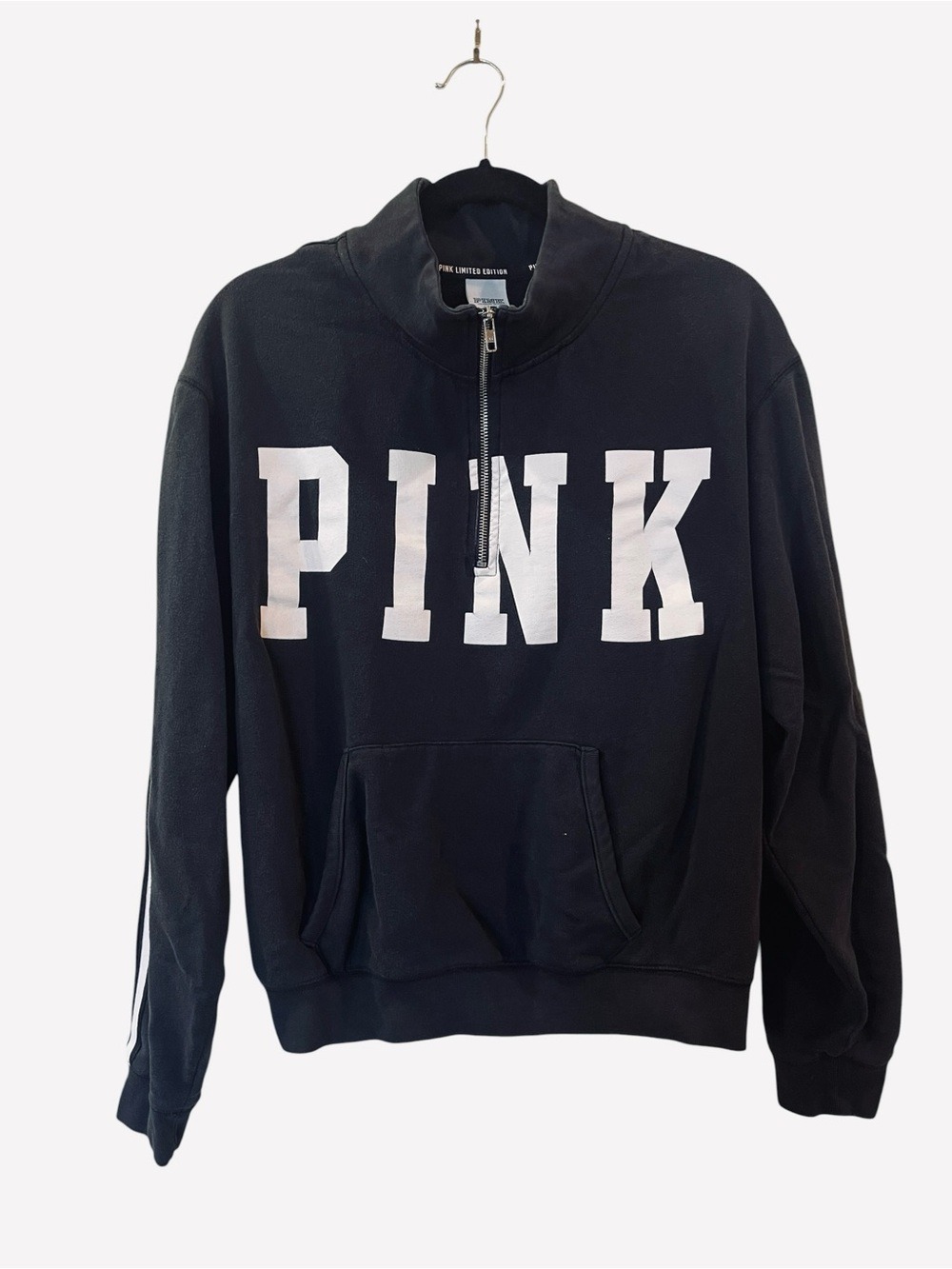 Victorias Secret PINK Women’s 1/4 Zip Pullover Black Sweatshirt Size Medium